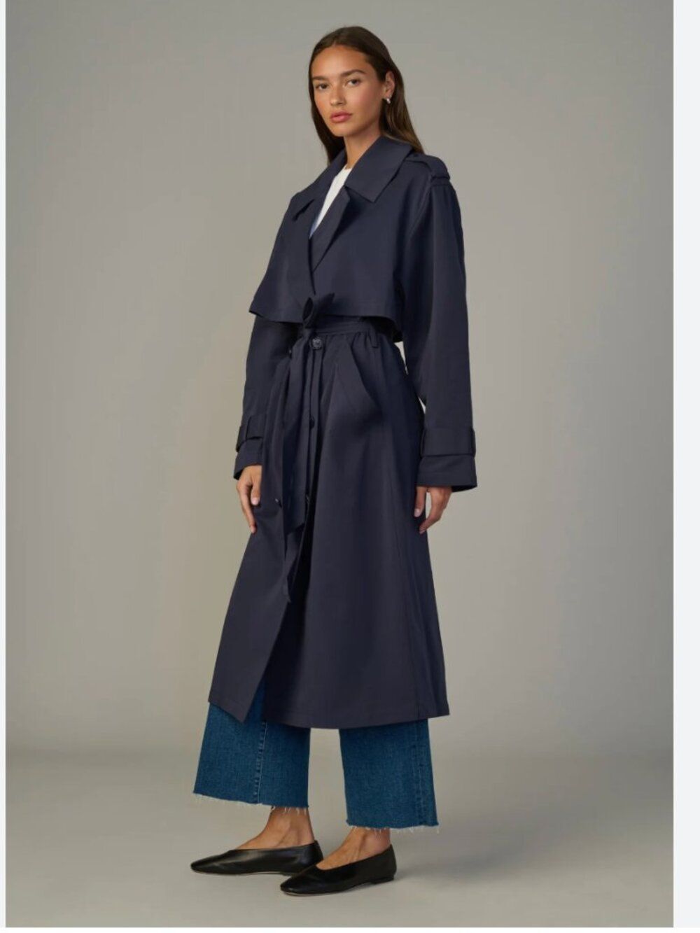 Joe's Jeans Womens The Elizabeth Trench Coat Jacket Small Navy Blue NWT